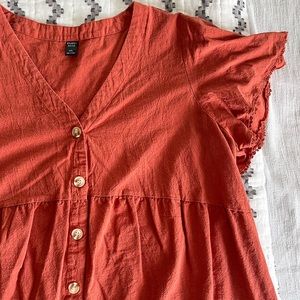 SHEIN coral orange peplum top with buttons Emery Rose